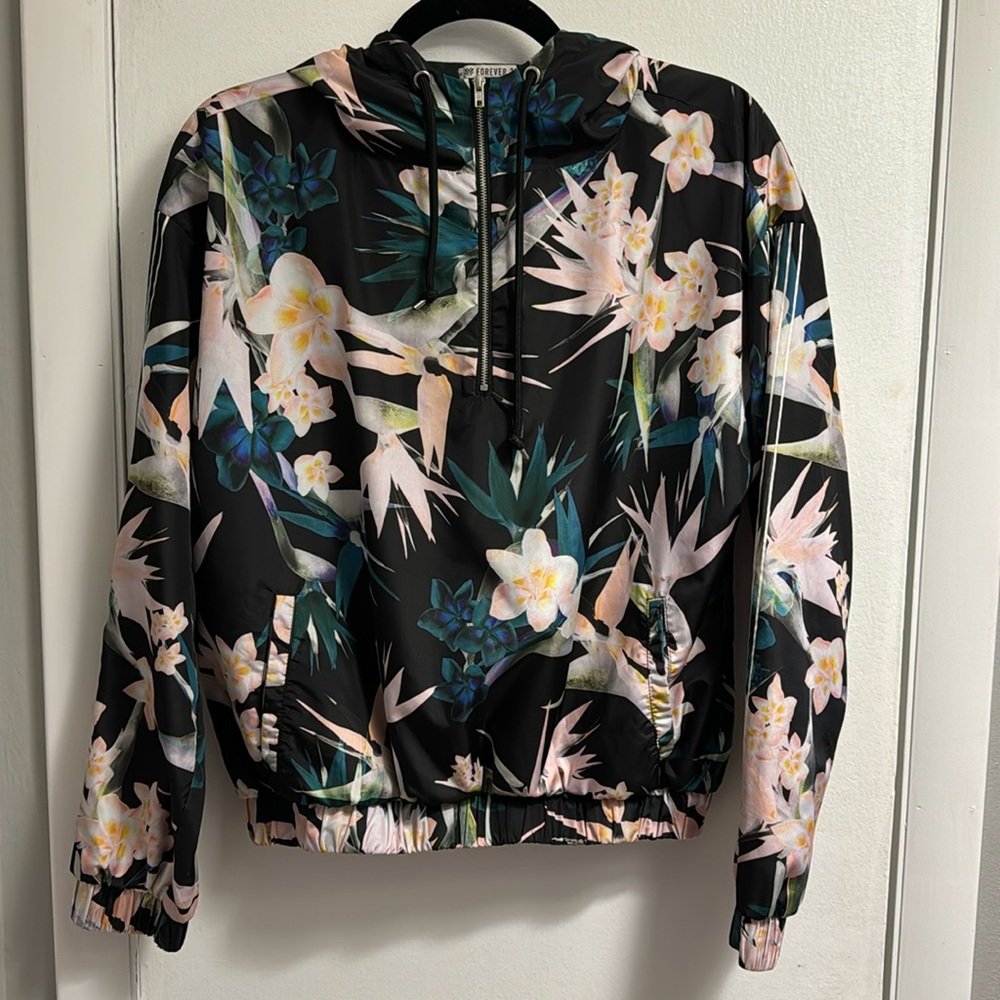 Floral Print Hooded Wind Breaker